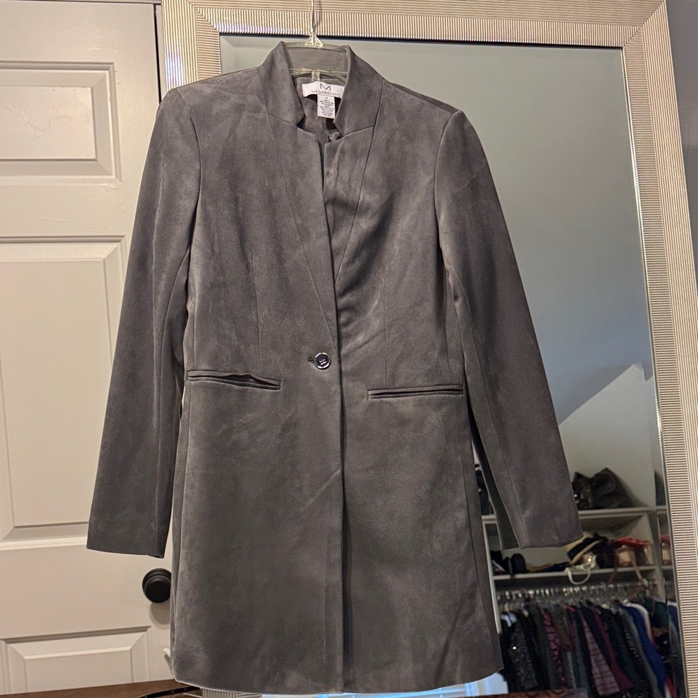 Magaschoni Charcoal Gray Women's faux suede trench coat